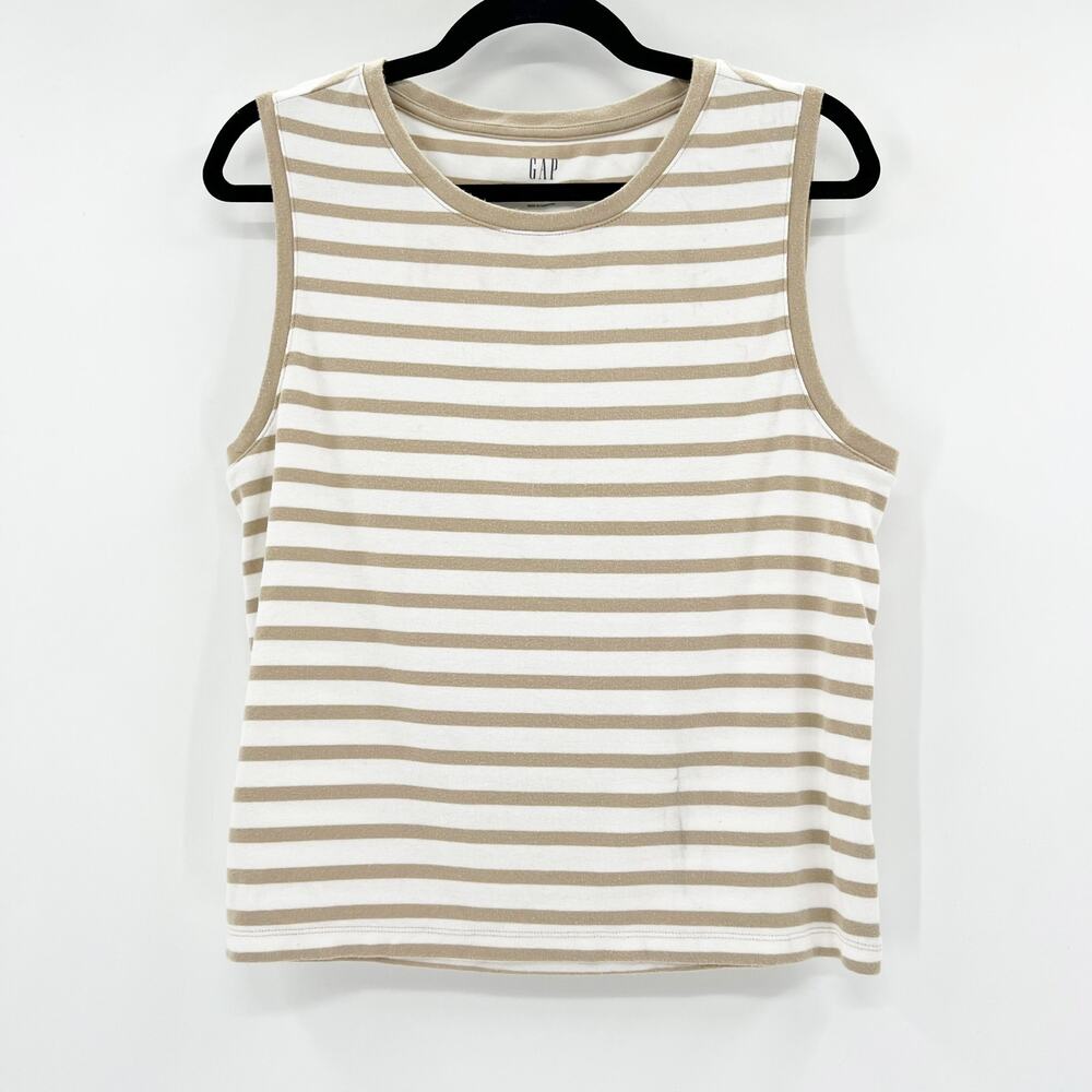 Gap‎ Women's White Tan Striped Sleeveless Pullover Tank Top Size XL